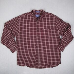 Pendleton Canterbury Cloth Shirt Mens XL Burgundy Plaid Pima Cotton Merino Wool